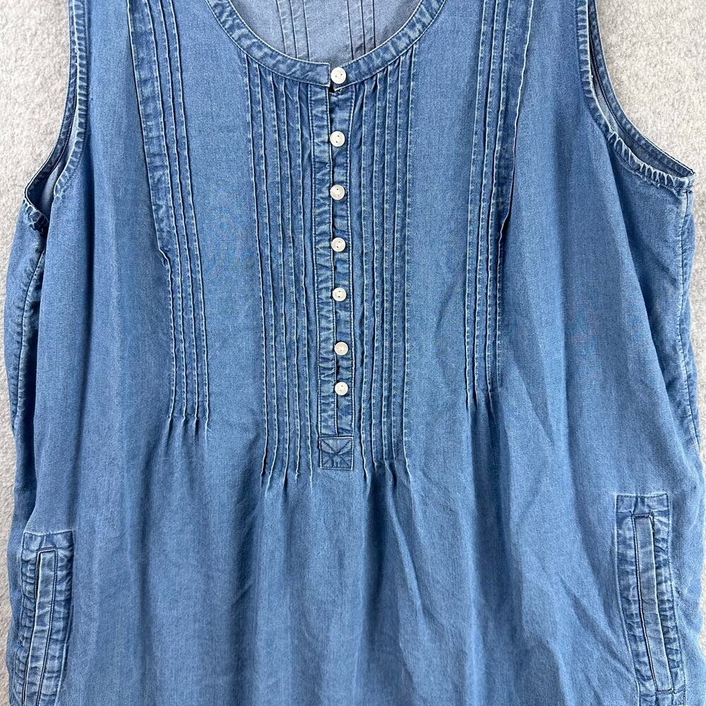Coldwater Creek Chambray Dress Size XL Tencel Western Sleeveless Pintuck Pockets - Picture 6 of 11